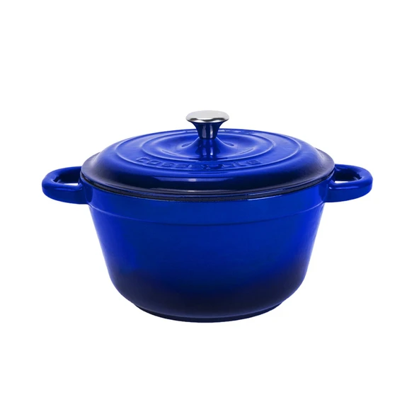 Lava Döküm Yuvarlak Tencere Döküm Demir Kapak New Heritage Serisi Çap(Ø)24cm.  Mavi