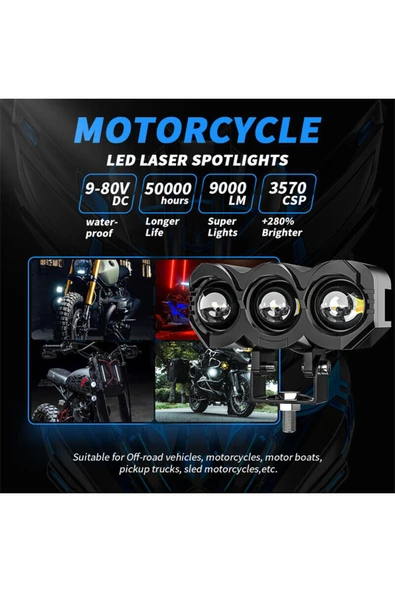 Beyaz Sarı  Motorsiklet Sis Farı Led Projektör 1 Adet - 3
