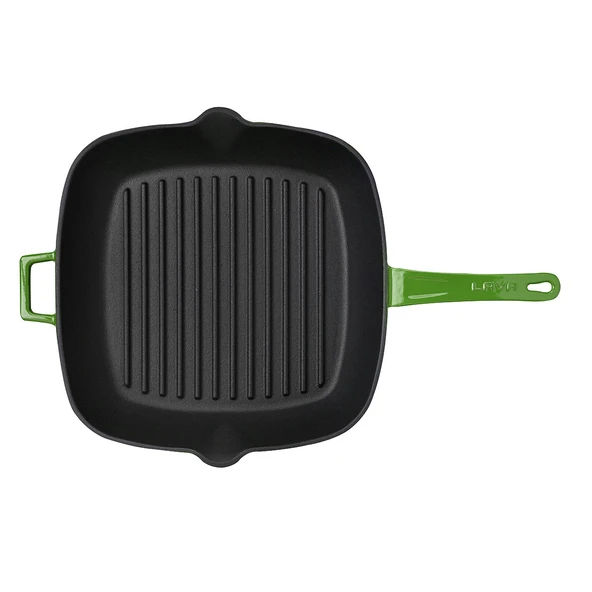 Lava Döküm Kare Izgara Tava Döküm Demir Yekpare Saplı Ölçü 28x28cm.  Yeşil - Resim 2