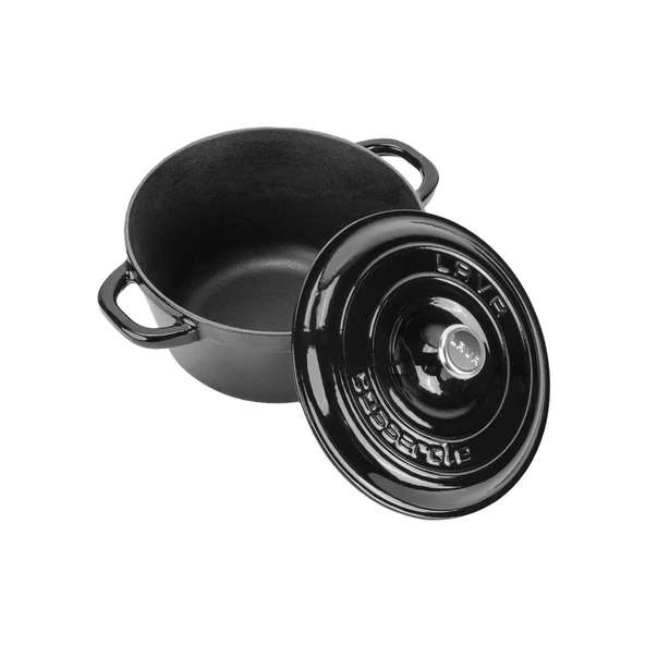 Lava Döküm Yuvarlak Tencere Döküm Demir Kapak New Heritage Serisi Çap(Ø)22cm.  Siyah - Resim 2