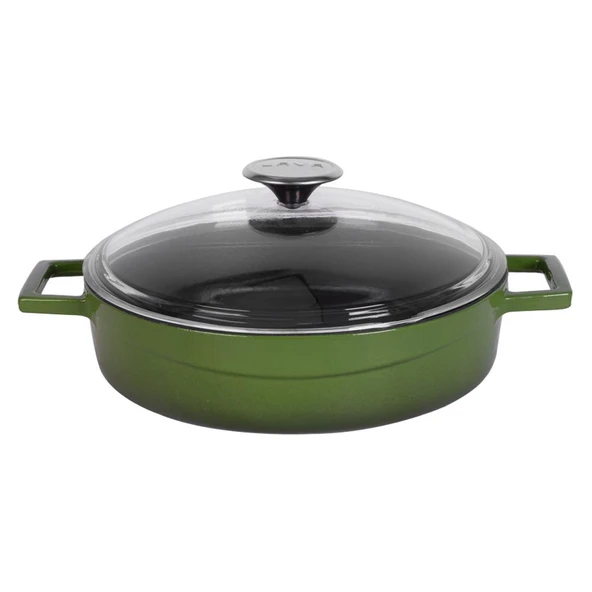 Lava Döküm Çok Amaçlı Yayvan Tencere. Glaze Serisi Çap(Ø)28cm.  Yeşil