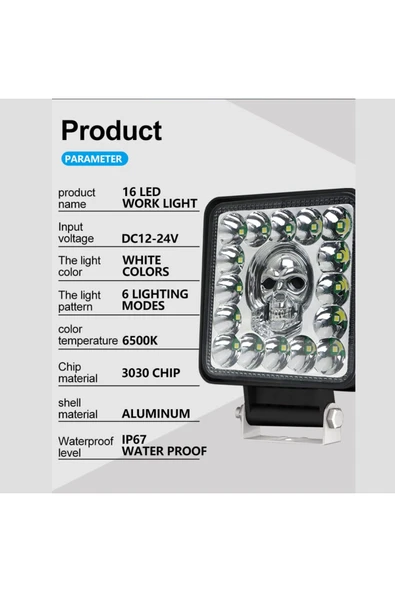 Kurukafa Lamba 16 Led Kare 1 Adet 12/24 Volt 7 Renk Yanar Uyumlu - 3