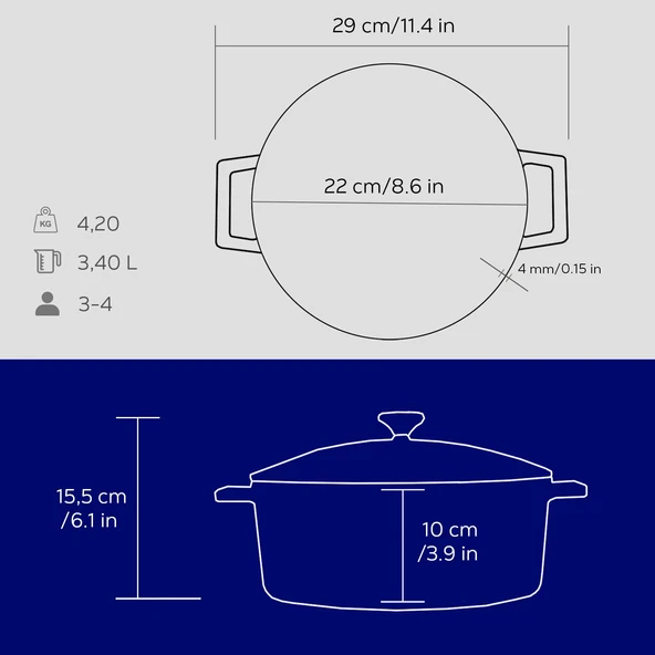 Lava Döküm Yuvarlak Tencere. Folk Çap(Ø) 22cm.  Mavi - Resim 5