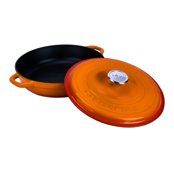 Lava Döküm Yuvarlak Çok Amaçlı Yayvan Tencere New Heritage Serisi Çap(Ø)28cm.  Turuncu - Resim 2
