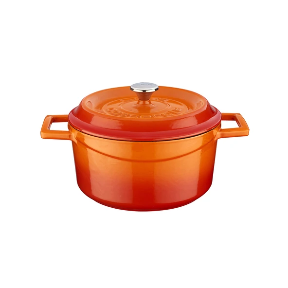 Lava Döküm Yuvarlak Tencere. Trendy Çap(Ø)20cm.  Turuncu