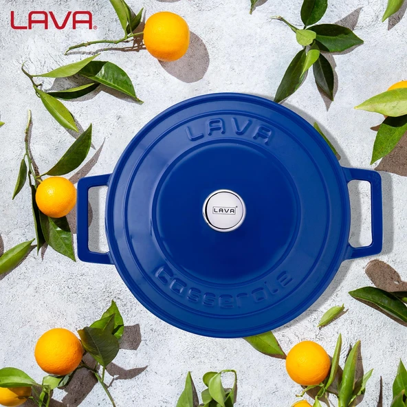 Lava Döküm Yuvarlak Tencere. Folk Çap(Ø) 22cm.  Mavi - Resim 7