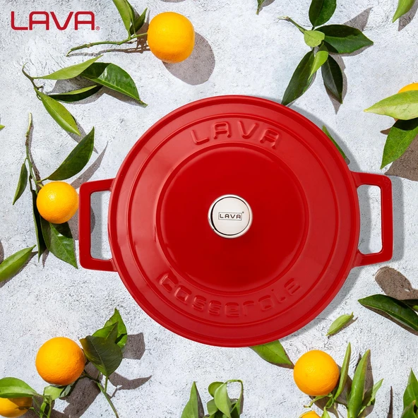 Lava Döküm Yuvarlak Tencere. Folk Çap(Ø) 22cm.  Kırmızı - Resim 7