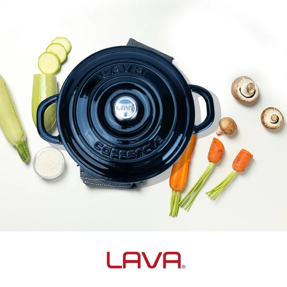 Lava Döküm Yuvarlak Tencere Döküm Demir Kapak New Heritage Serisi Çap(Ø)22cm.  Siyah - Resim 7