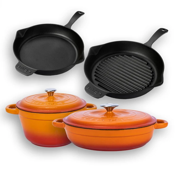 Lava Döküm 4X New Heritage Serisi Döküm Demir Tencere Tava Çeyiz Seti  Turuncu - Resim 2