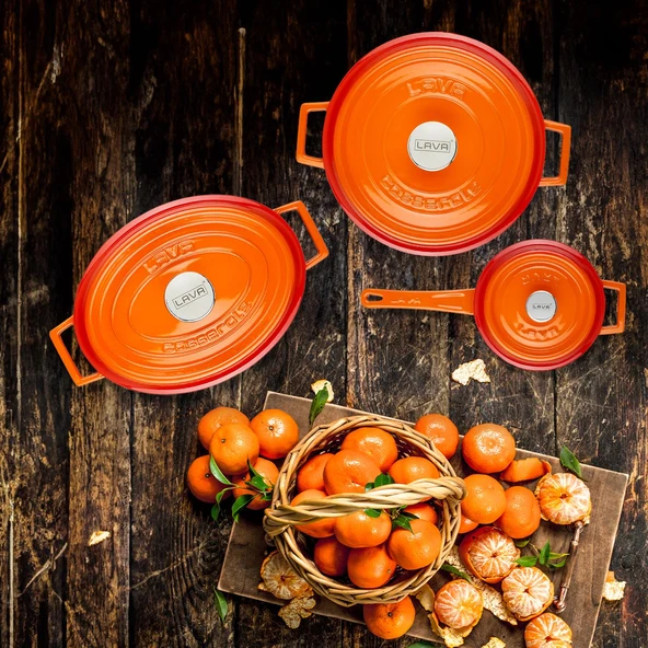 Lava Döküm 3X Edition Serisi Özel Koleksiyon Döküm Demir Tencere Seti Turuncu - 8