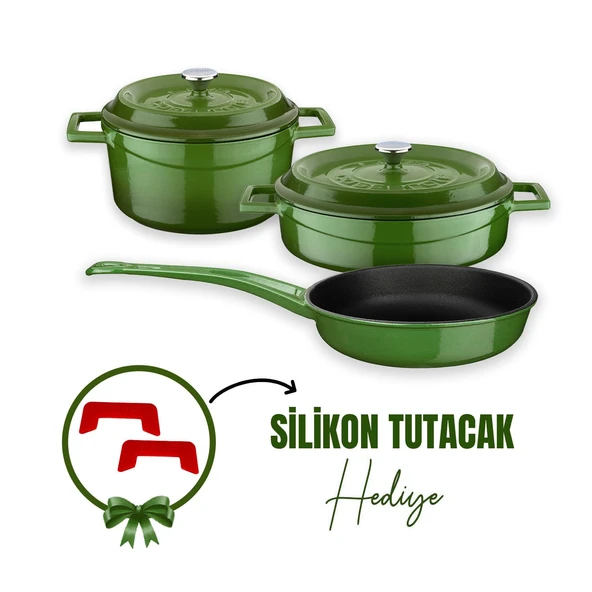 Lava Döküm 3x Trendy Serisi 6 Parça Tencere & Tava Seti Yeşil