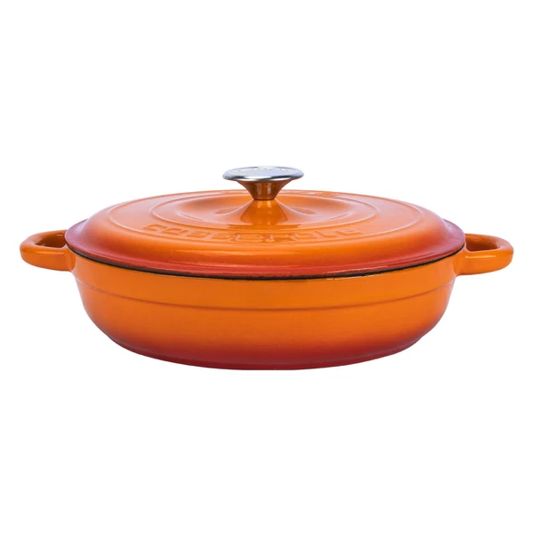 Lava Döküm Yuvarlak Çok Amaçlı Yayvan Tencere New Heritage Serisi Çap(Ø)28cm.  Turuncu