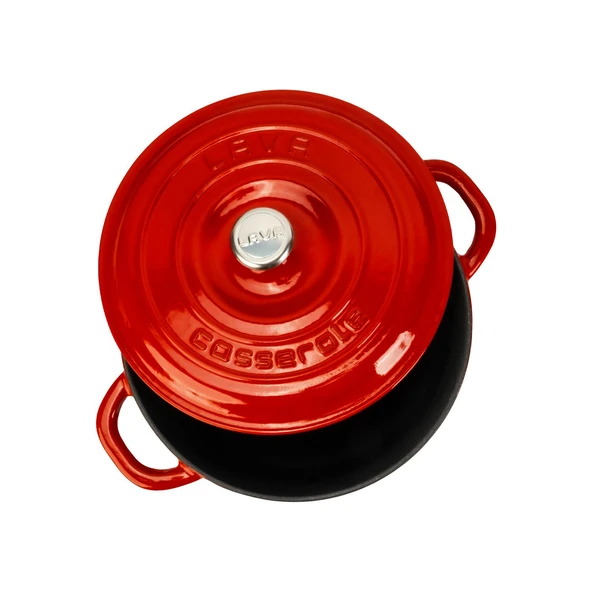 Lava Döküm Yuvarlak Tencere Döküm Demir Kapak New Heritage Serisi Çap(Ø)22cm.  Kırmızı - 3