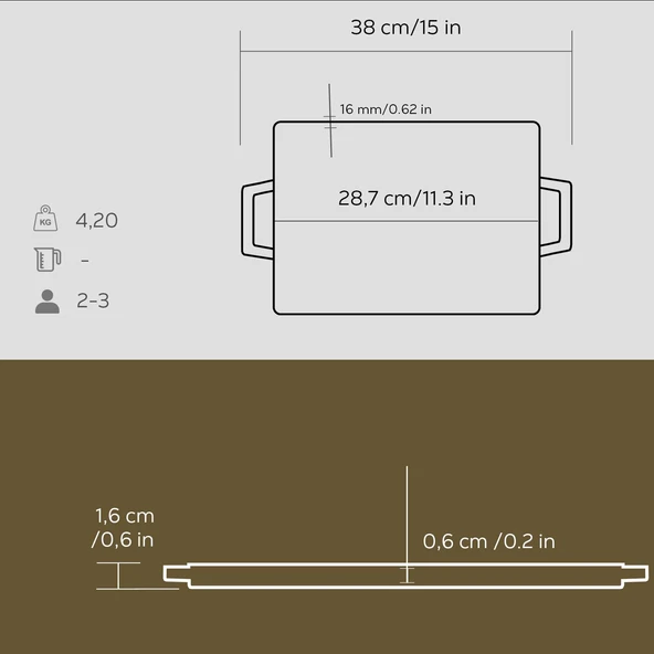 Lava Döküm Dikdörtgen Çift Yön Izgara Hot Plate Döküm Demir Yekpare Çift Kulplu Ölçü 22x30cm. - Resim 5