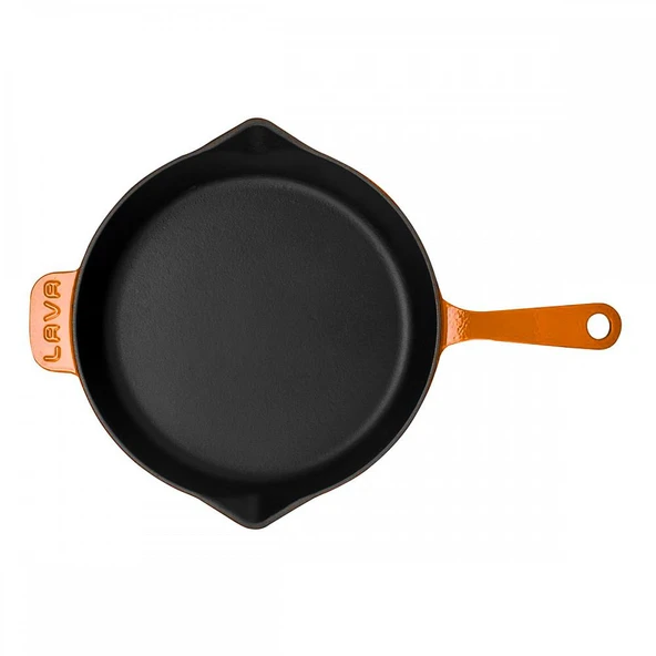 Lava Döküm Yuvarlak Kızartma Tavası Döküm Demir Yekpare Saplı. Çap(Ø)28cm  Turuncu - Resim 3