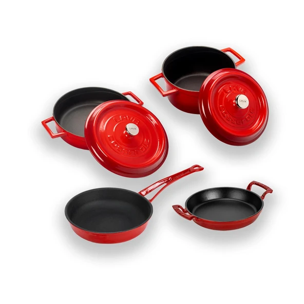 Lava Döküm 4x Trendy Serisi 7 Parça Tencere & Tava Seti  Kırmızı - Resim 2