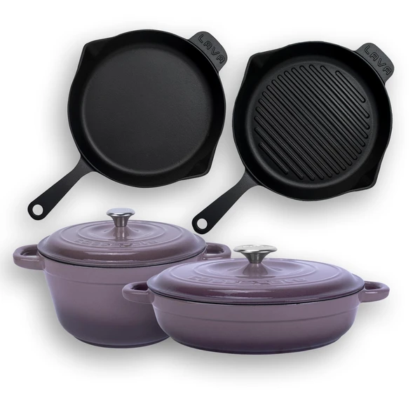 Lava Döküm 4X New Heritage Serisi Döküm Demir Tencere Tava Çeyiz Seti  Mor - Resim 3