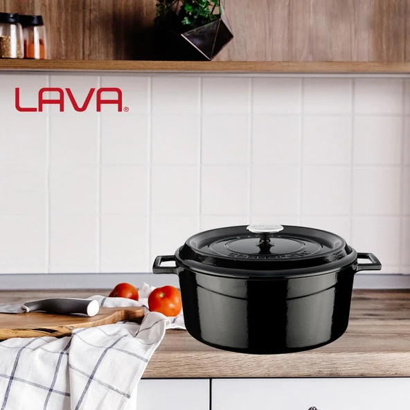 Lava Döküm Yuvarlak Tencere. Trendy Çap(Ø)28cm.  Siyah - 7