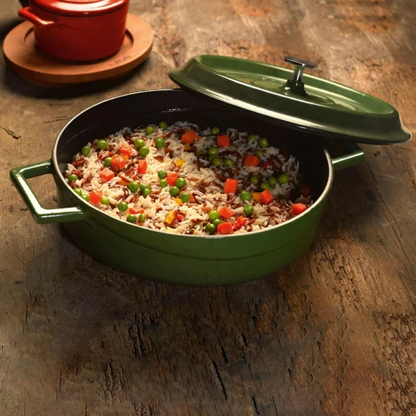 Lava Döküm Yuvarlak Derin ve Sığ 5 Parça Tencere Seti  Yeşil - Resim 5