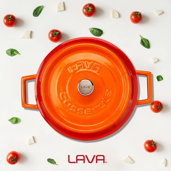 Lava Döküm Çok Amaçlı Yayvan Tencere. Trendy Serisi Çap(Ø)24cm.  Turuncu - 7