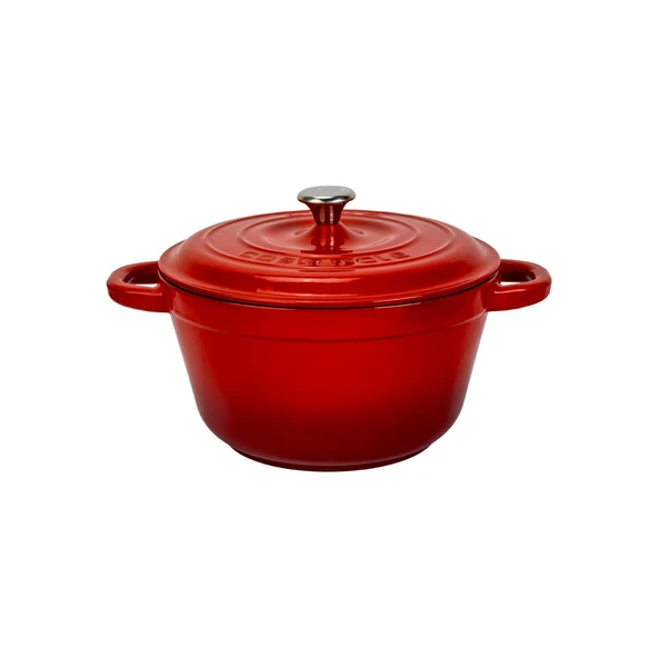 Lava Döküm Yuvarlak Tencere Döküm Demir Kapak New Heritage Serisi Çap(Ø)22cm.  Kırmızı