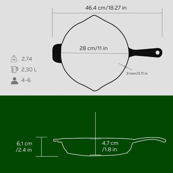 Lava Döküm Yuvarlak Kızartma Tavası Döküm Demir Yekpare Saplı. Çap(Ø)28cm  Yeşil - Resim 5