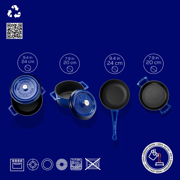 Lava Döküm 4x Trendy Serisi 7 Parça Tencere & Tava Seti  Mavi - Resim 3