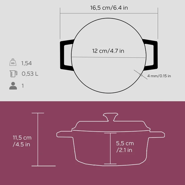 Lava Döküm Yuvarlak Tencere. Trendy Çap(Ø) 12cm.  Pembe - Resim 6