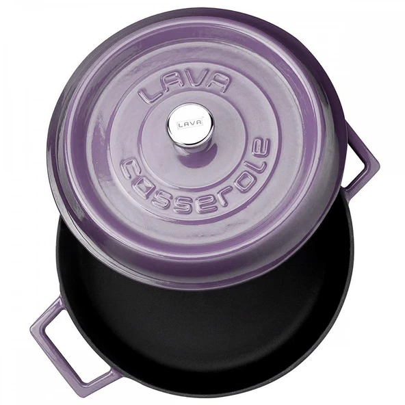 Lava Döküm Çok Amaçlı Yayvan Tencere. Trendy Serisi Çap(Ø)24cm.  Mor - Resim 2