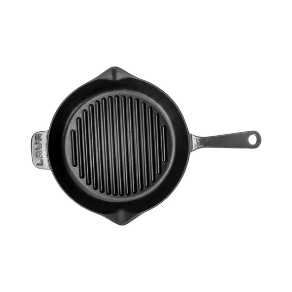 Lava Döküm Yuvarlak Izgara Tavası Döküm Demir Yekpare Saplı Premium Serisi. Çap(Ø)28cm.  Gri - 3