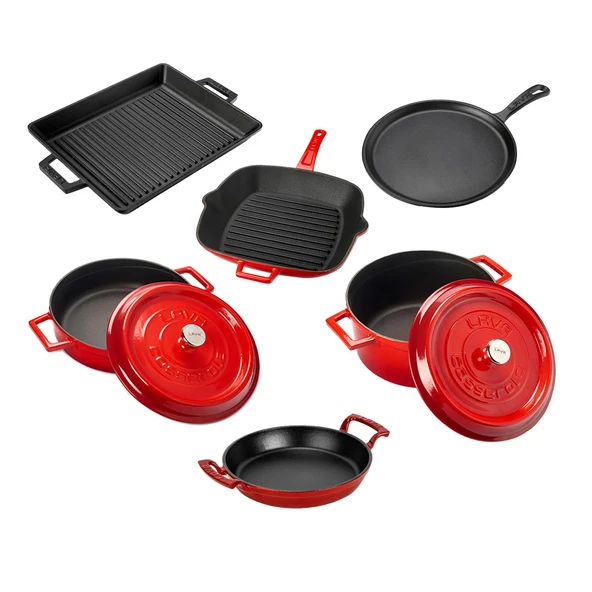 Lava Döküm 6x Trendy Serisi 8 Parça Tencere & Tava Seti  Kırmızı - 3