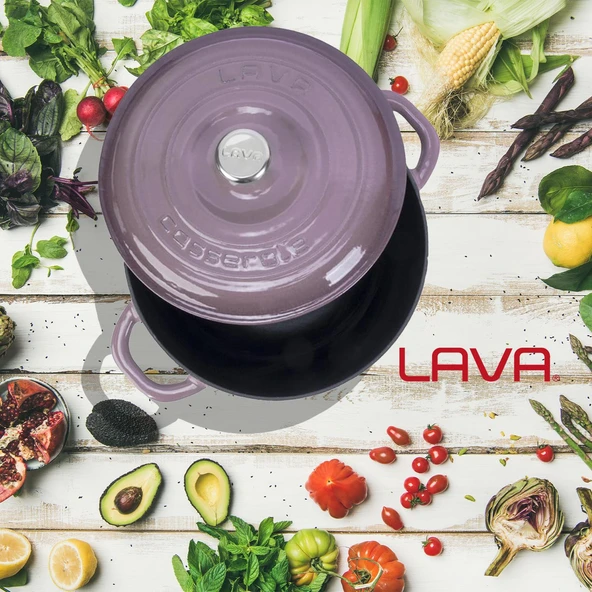 Lava Döküm Yuvarlak Tencere Döküm Demir Kapak New Heritage Serisi Çap(Ø)24cm.  Mor - Resim 7