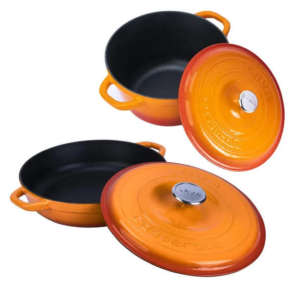 Lava Döküm 2X New Heritage Serisi Döküm Demir Tencere Tava Seti  Turuncu - Resim 3