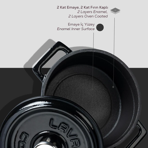 Lava Döküm Yuvarlak Tencere. Trendy Çap(Ø) 12cm.  Siyah - Resim 5