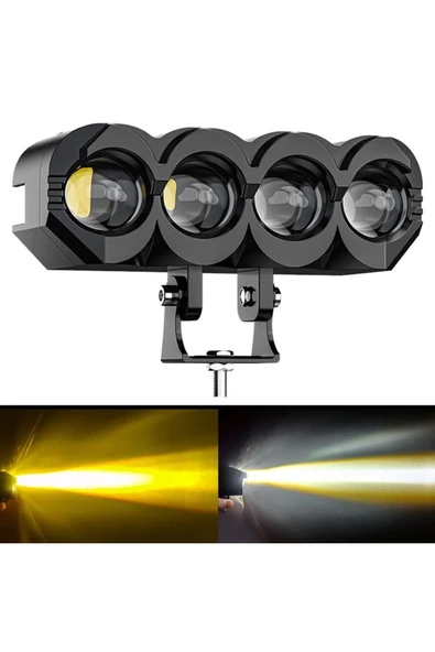 ASTRALED 2 ADET Motosiklet 4 Led Lazer Sis Farı  Delici Beyaz Sarı Çift Renk Metal Baykuş Led Işık - 2
