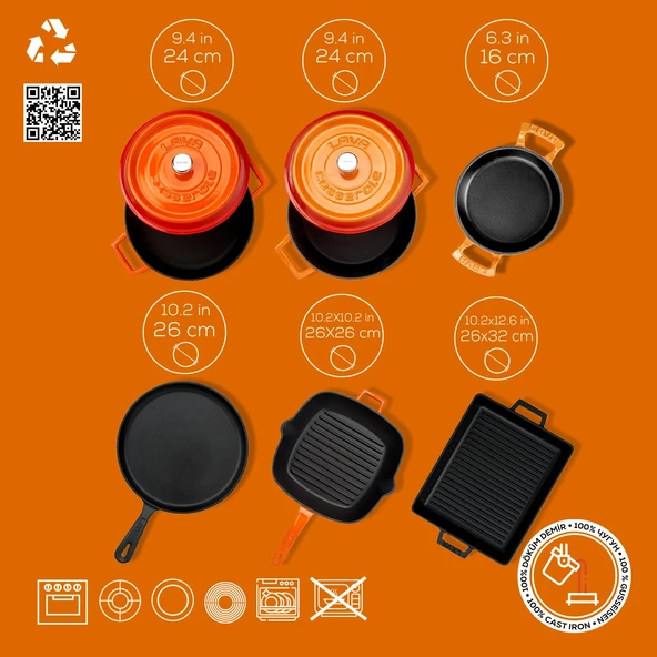 Lava Döküm 6x Trendy Serisi 8 Parça Tencere & Tava Seti  Turuncu - Resim 5