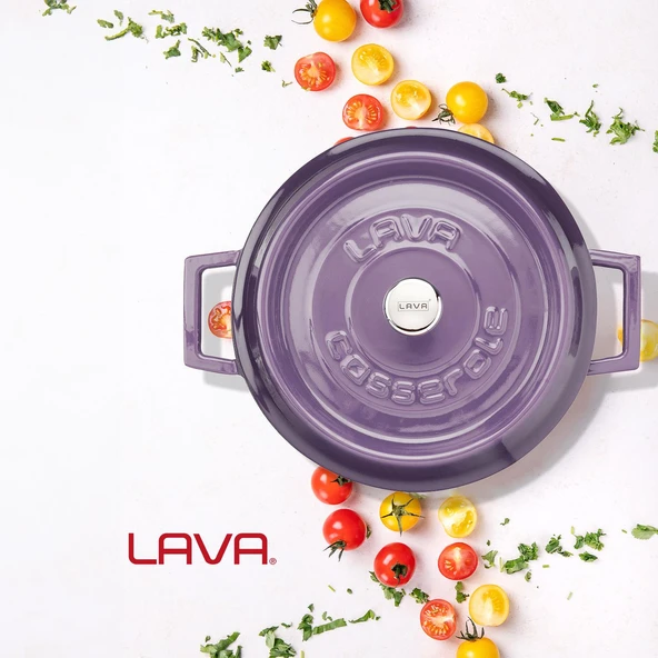 Lava Döküm Çok Amaçlı Yayvan Tencere. Trendy Serisi Çap(Ø)28cm.  Mor - Resim 7