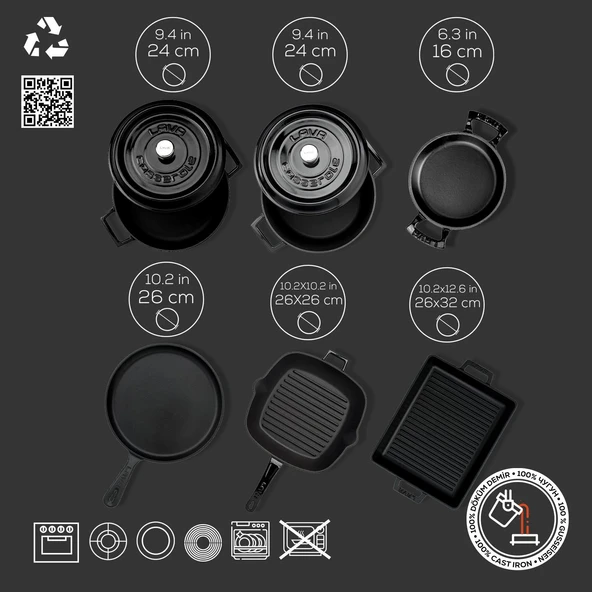 Lava Döküm 6x Trendy Serisi 8 Parça Tencere & Tava Seti  Siyah - Resim 5