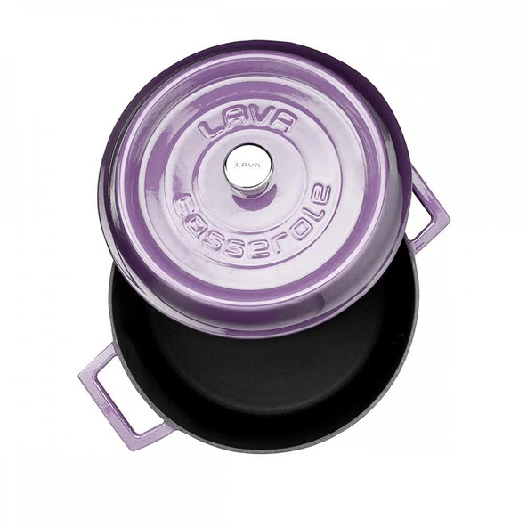 Lava Döküm Yuvarlak Tencere. Trendy Çap(Ø) 24cm.  Mor - Resim 3