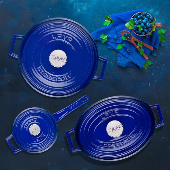 Lava Döküm 3X Edition Serisi Özel Koleksiyon Döküm Demir Tencere Seti  Mavi - Resim 8