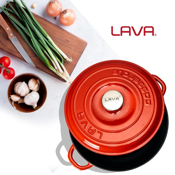 Lava Döküm Yuvarlak Çok Amaçlı Yayvan Tencere New Heritage Serisi Çap(Ø)28cm.  Kırmızı - Resim 7
