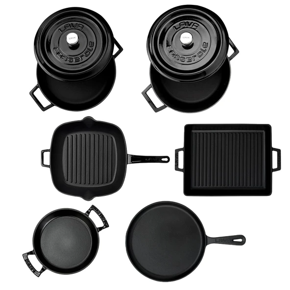 Lava Döküm 6x Trendy Serisi 8 Parça Tencere & Tava Seti  Siyah - Resim 4