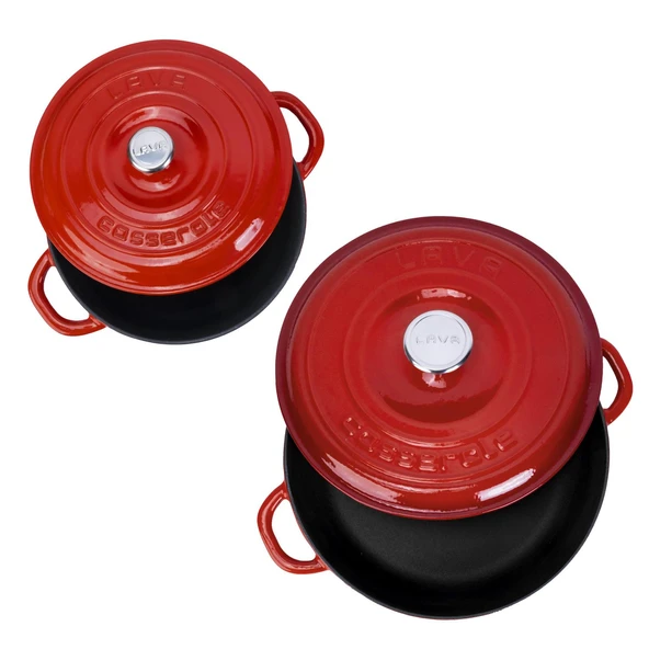 Lava Döküm 2X New Heritage Serisi Döküm Demir Tencere Tava Seti  Kırmızı - Resim 3