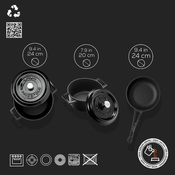 Lava Döküm 3x Trendy Serisi 6 Parça Tencere & Tava Seti  Siyah - Resim 3