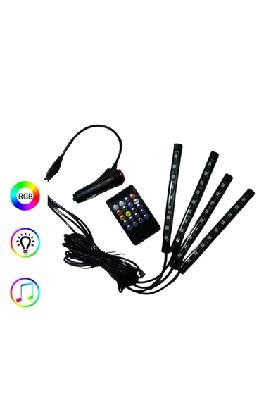 12 Led Ayak Altı Led Lamba Kumandalı Sese Duyarlı Çakmaklık Girişli Rgb Araç Içi Aydınlatma