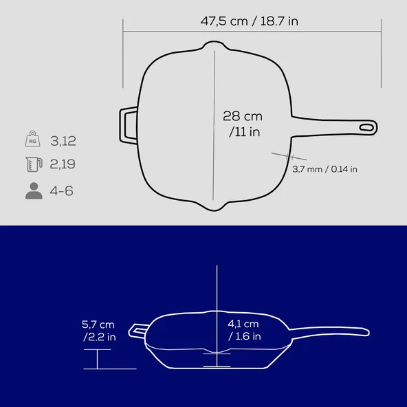 Lava Döküm Kare Izgara Tava Döküm Demir Yekpare Saplı Ölçü 28x28cm.  Mavi - Resim 5