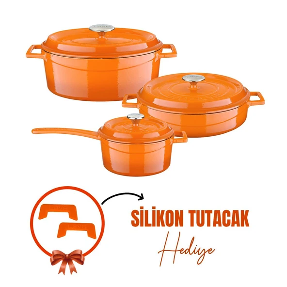 Lava Döküm 3X Edition Serisi Özel Koleksiyon Döküm Demir Tencere Seti Turuncu