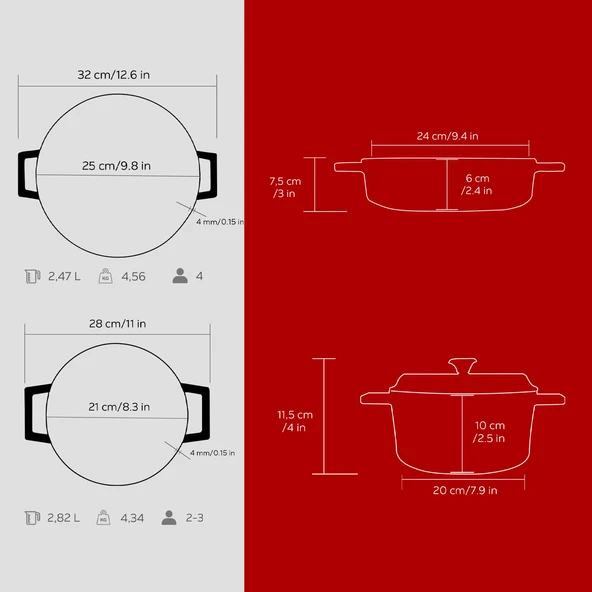 Lava Döküm 2x Trendy Serisi 5 Parça Tencere Seti  Kırmızı - Resim 4