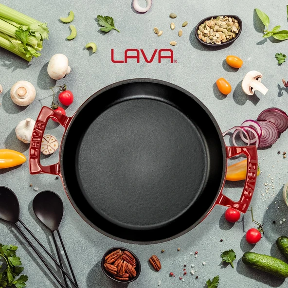 Lava Döküm Yuvarlak Sahan Döküm Demir Yekpare Çift Kulplu Çap(Ø)20cm.  Kırmızı - Resim 7