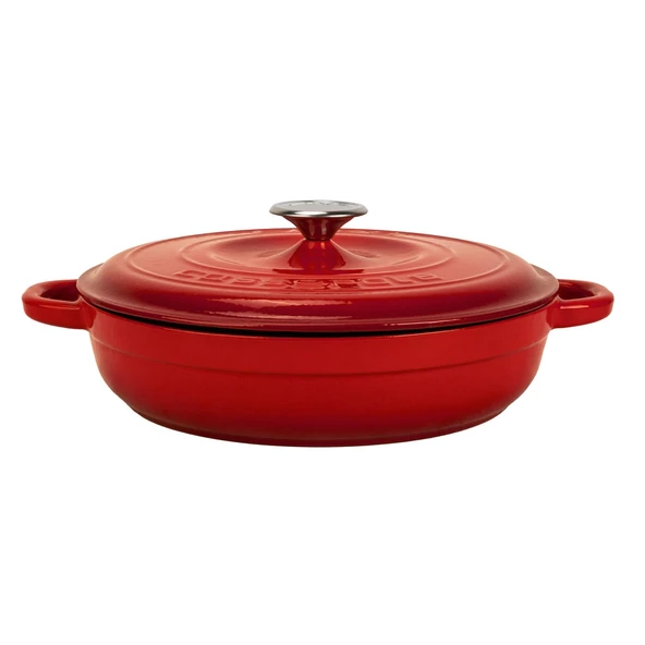 Lava Döküm Yuvarlak Çok Amaçlı Yayvan Tencere New Heritage Serisi Çap(Ø)28cm.  Kırmızı